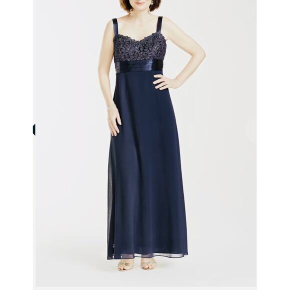 R&M Richards Long Sleeve Metallic Lace Jacket Dress STYLE# 3726 Navy Size 14 - Picture 3 of 14